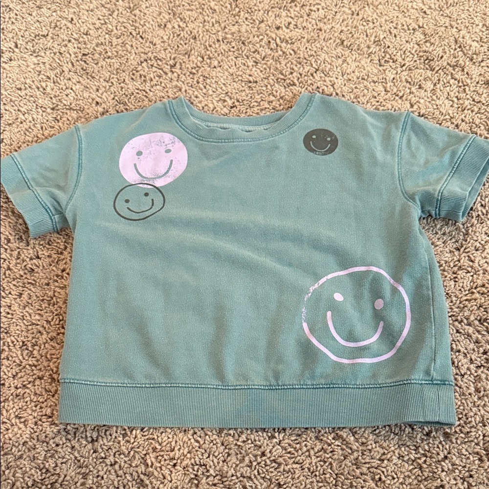 Cat & Jack Teal Smiley Face Kids T-Shirt